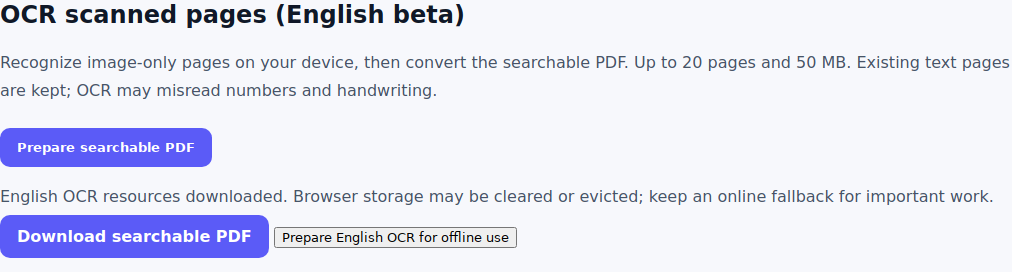 OCR preparation panel confirming English OCR resources have downloaded for offline use.
