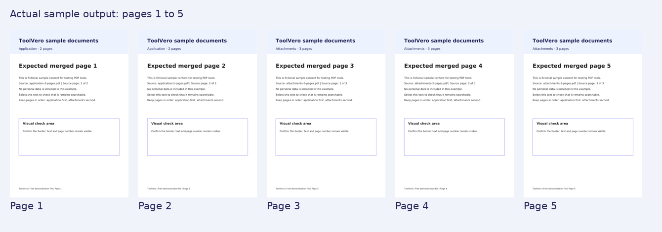 Five-page sample PDF after merging source documents