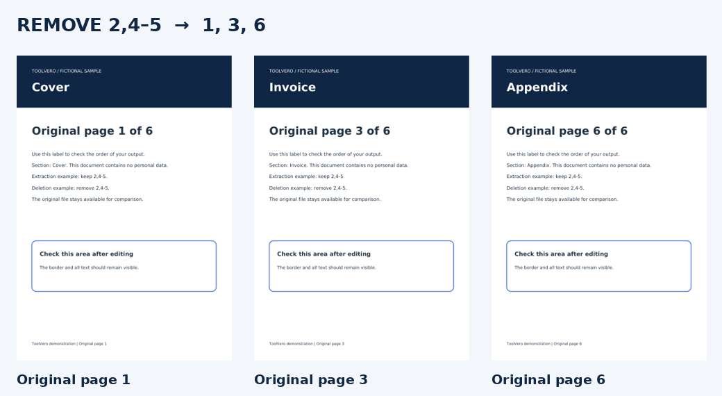 PDF page selection showing pages removed and pages retained